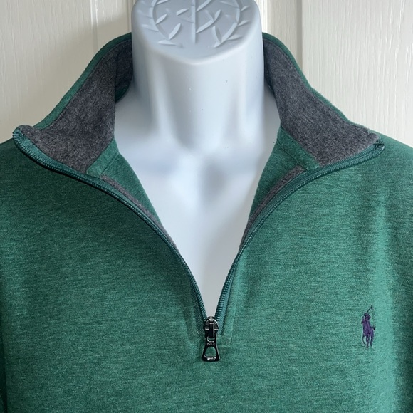 VEUC-LIKE NEW ~ Polo 1/4 Zip Pullover Men’s Medium Green (Jersey Polo SOFT!) - Picture 7 of 10